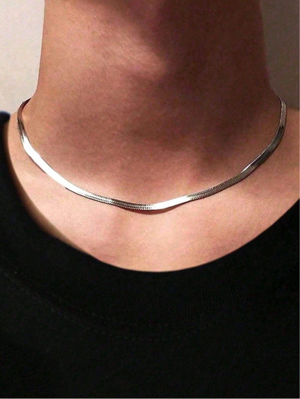 Simple Silver Herringbone Chain Necklace